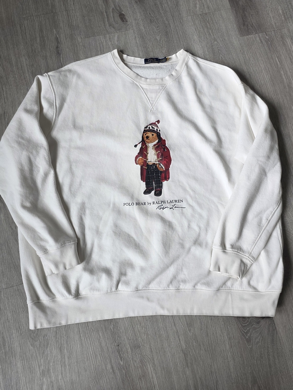 Polo Ralph Lauren Bear Knit Sweater White Pullover Men's Size 4X Bear Logo